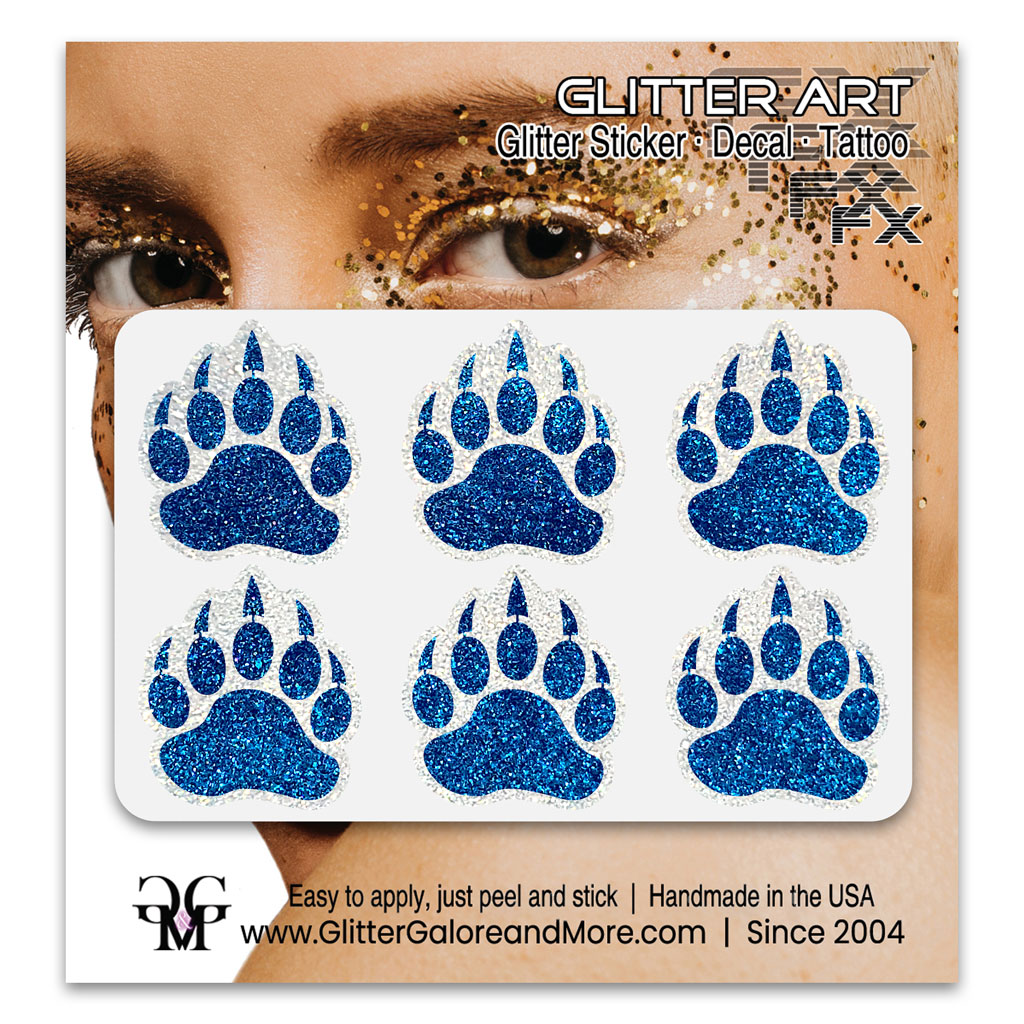 Bear Paws Glitter Sticker Tattoo, Made with Brilliant White Borders