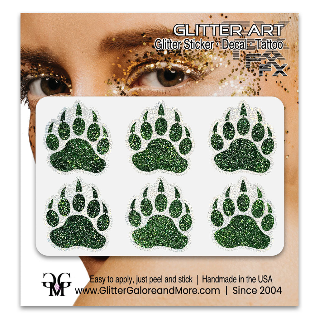 Bear Paws Glitter Sticker Tattoo, Made with Brilliant White Borders
