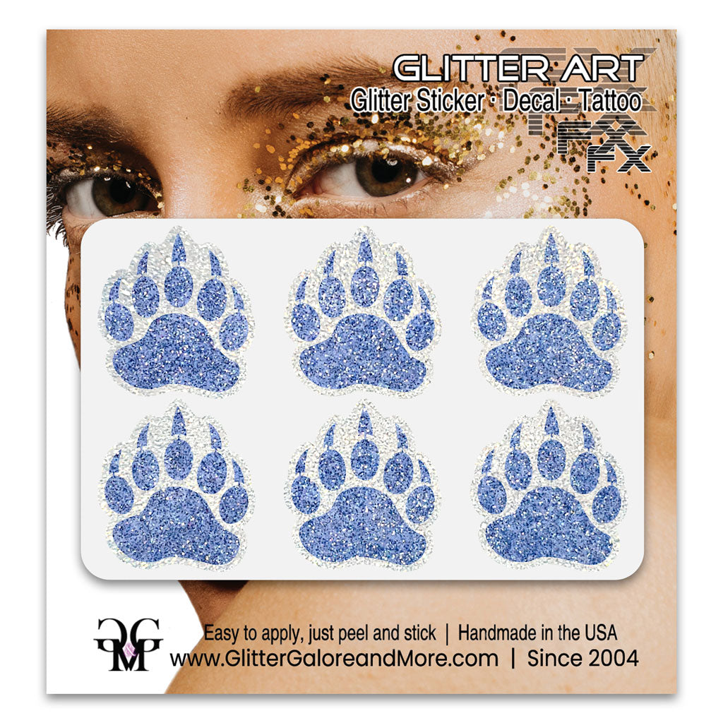 Bear Paws Glitter Sticker Tattoo, Made with Brilliant White Borders