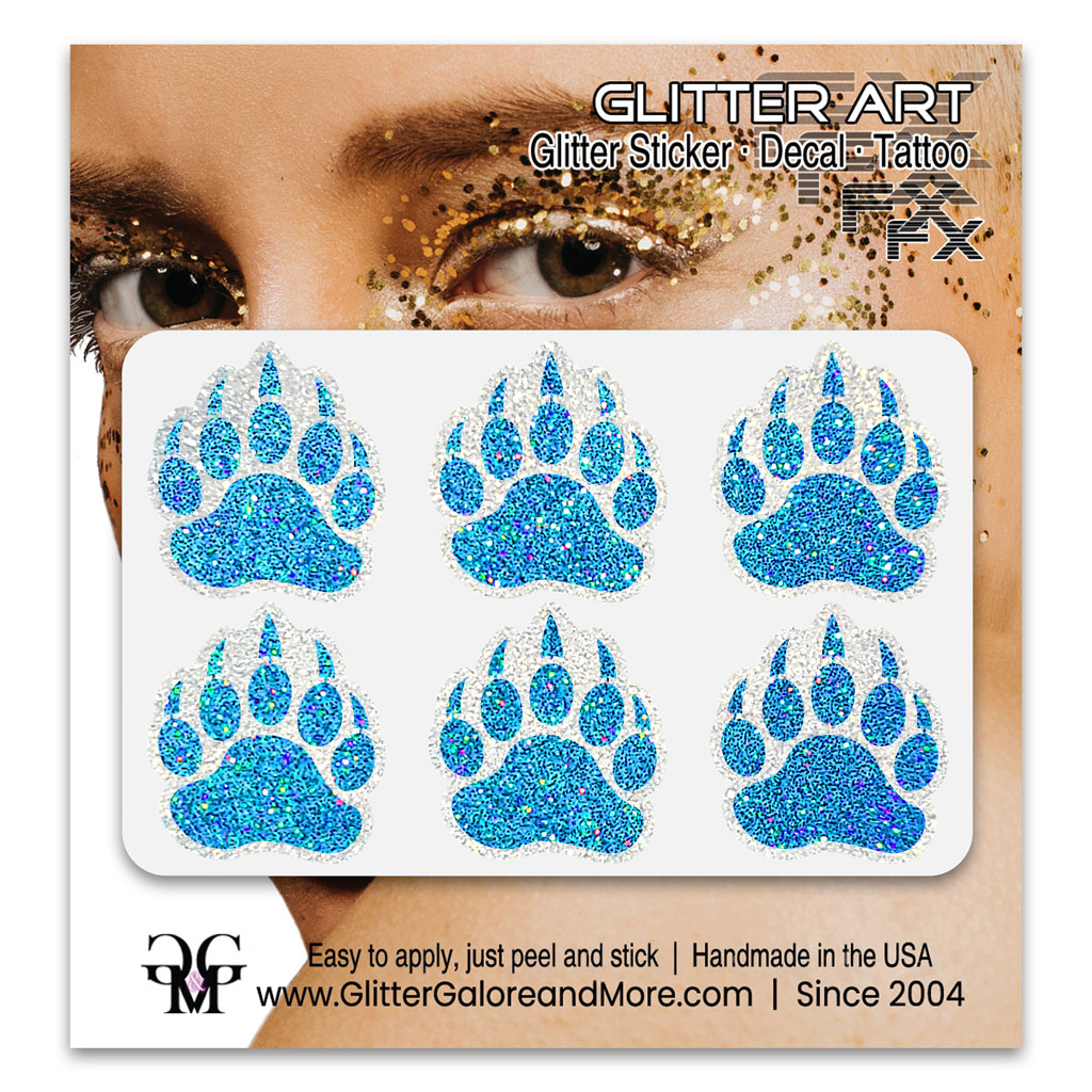 Bear Paws Glitter Sticker Tattoo, Made with Brilliant White Borders