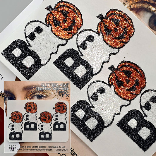 Festive "BOO!" Word Glitter Tattoo Stickers – Bold Halloween Face Art