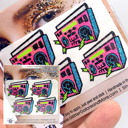 Boombox Glitter Tattoo Custom Stickers - 4pcs