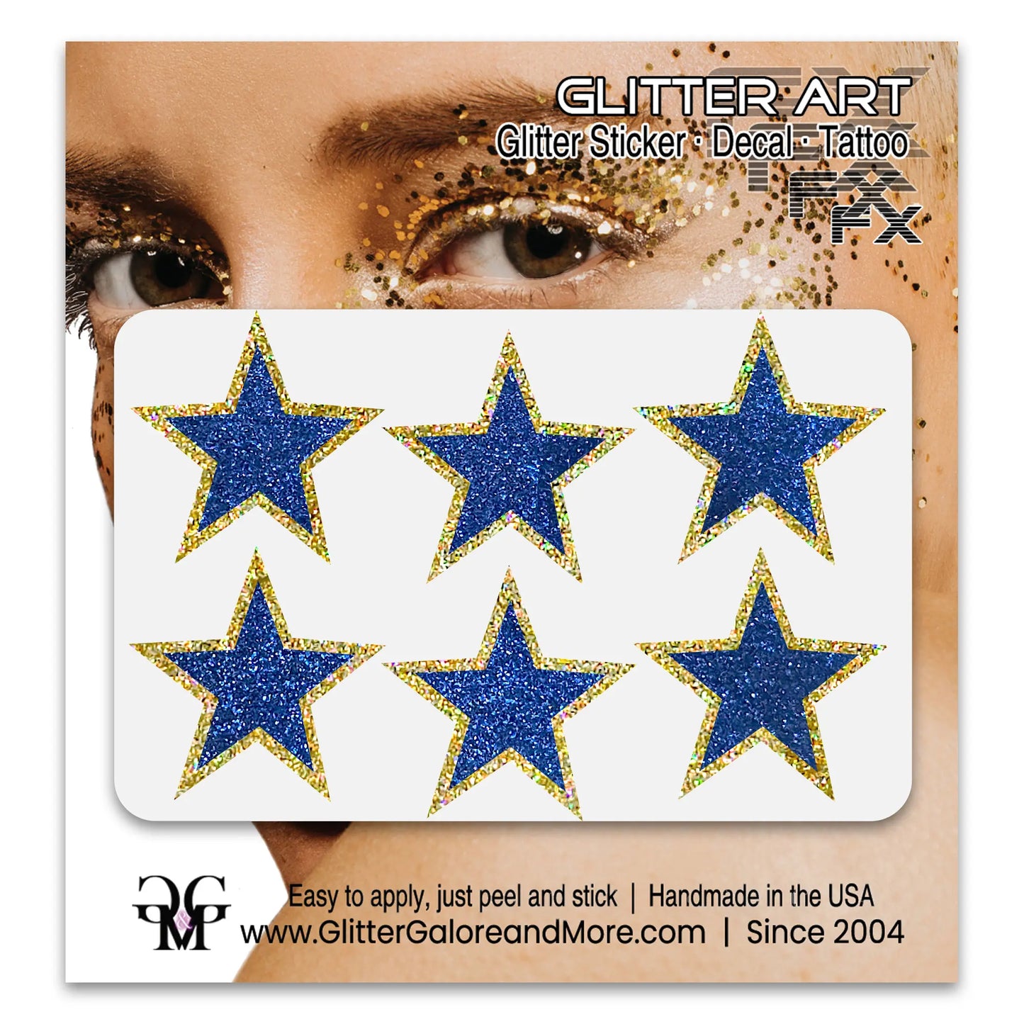 Custom Color Glitter Star Face Stickers — Cheer & Spirit