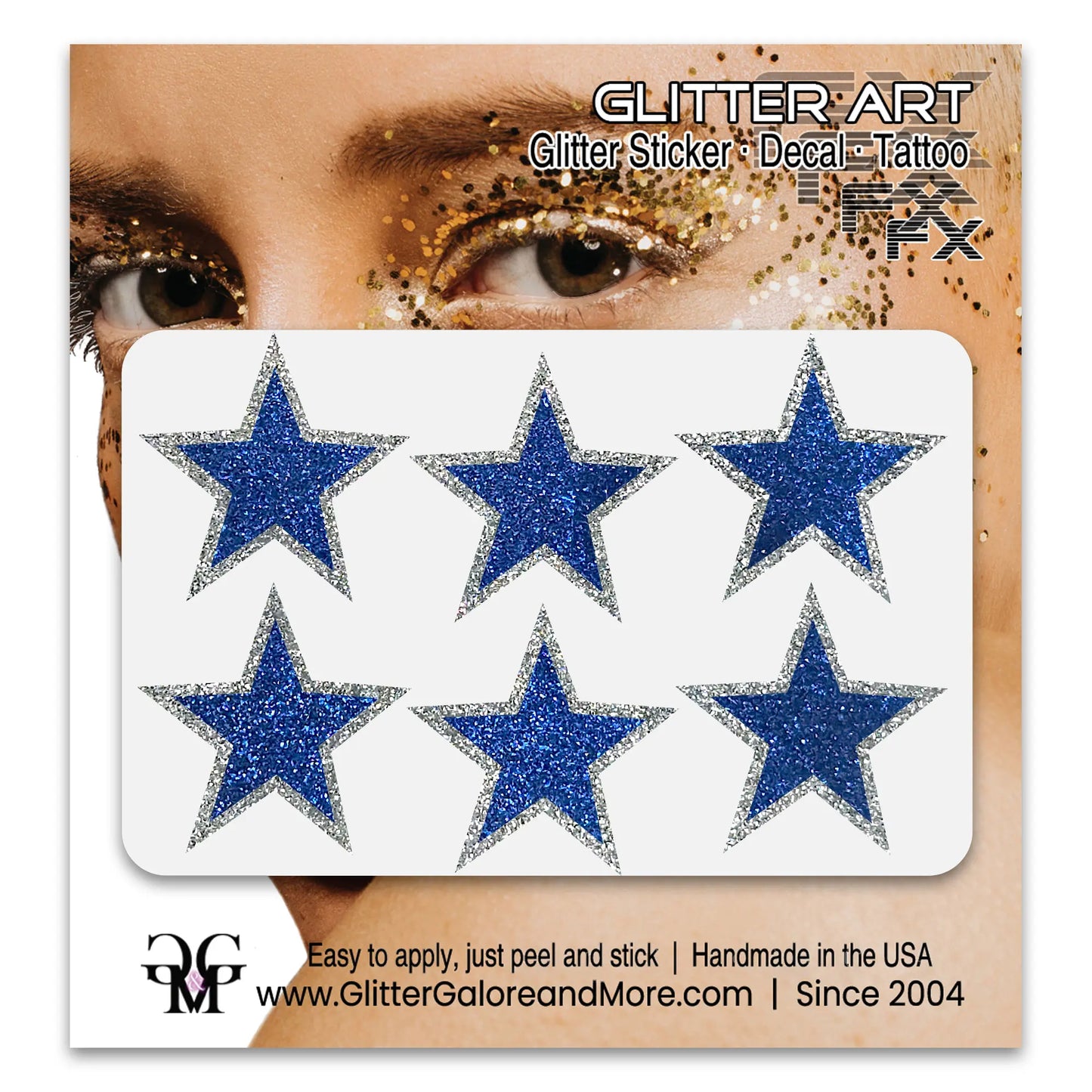 Custom Color Glitter Star Face Stickers — Cheer & Spirit