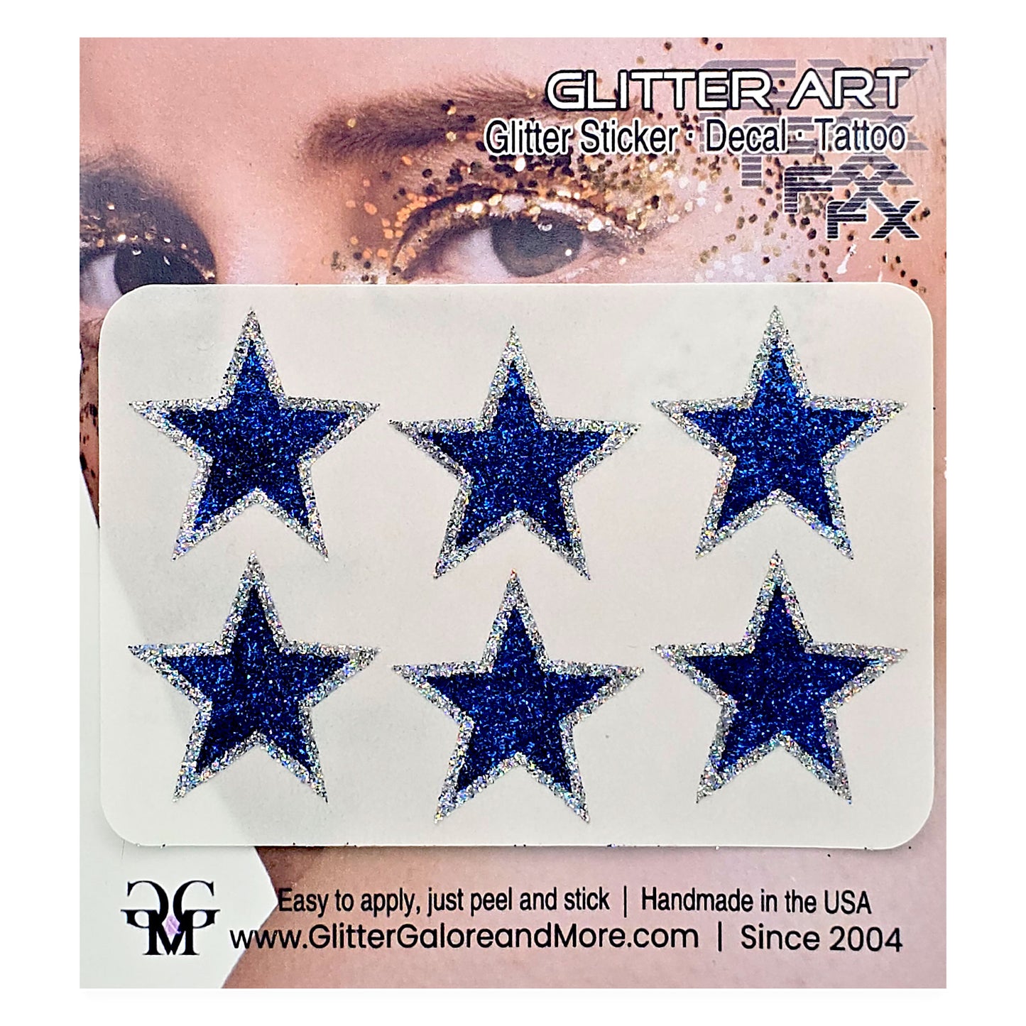 Glitter Stickers Stars 1 inch - Two Color Way - Royal Blue and Silver Prism