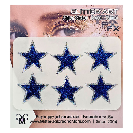 Glitter Stickers Stars 1 inch - Two Color Way - Royal Blue and Silver Prism