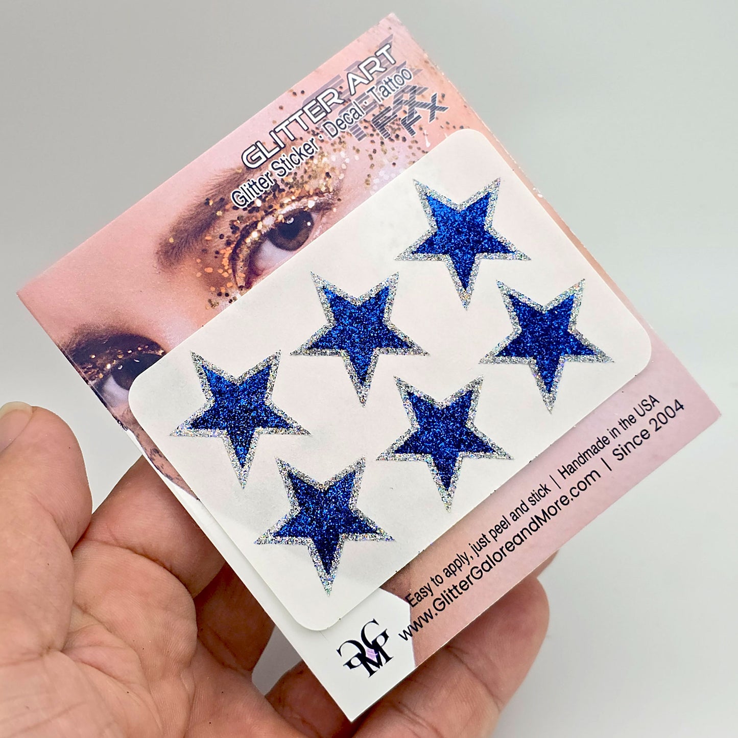 Glitter Stickers Stars 1 inch - Two Color Way - Royal Blue and Silver Prism