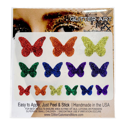 Glitter Butterfly Temporary Tattoos – Self-Adhesive Body & Face Decals