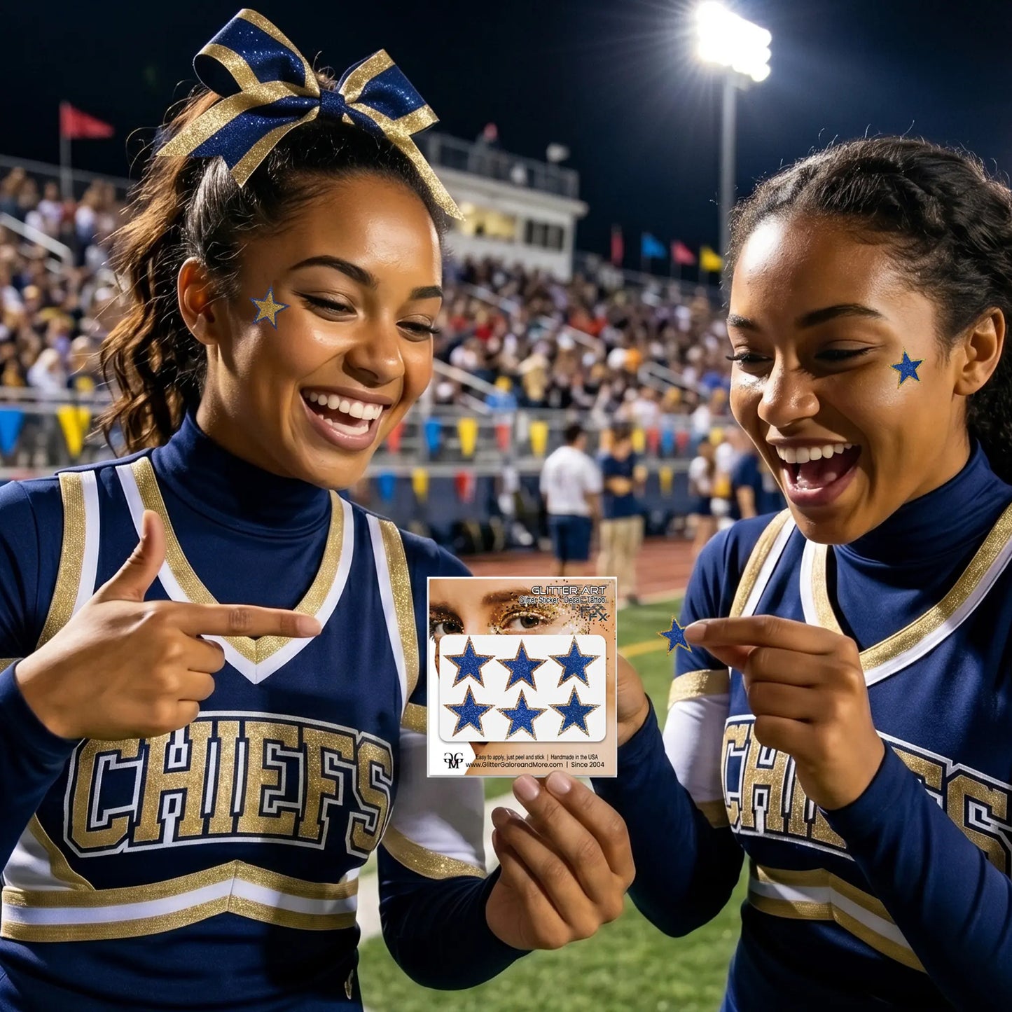 Custom Color Glitter Star Face Stickers — Cheer & Spirit