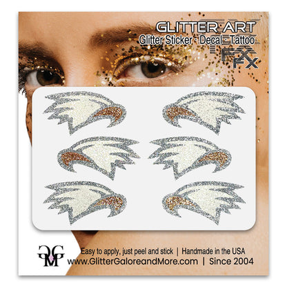 Eagles Glitter Stickers, 6 Stickers - Available in Brilliant Glitter Colors