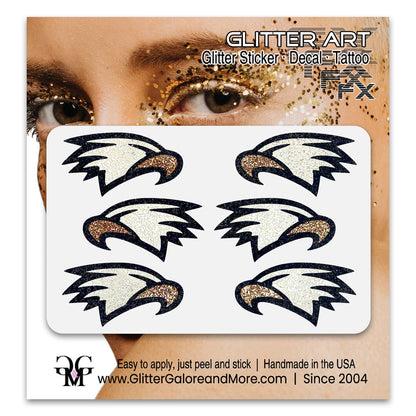 Eagles Glitter Stickers, 6 Stickers - Available in Brilliant Glitter Colors