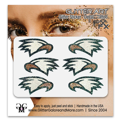 Eagles Glitter Stickers, 6 Stickers - Available in Brilliant Glitter Colors