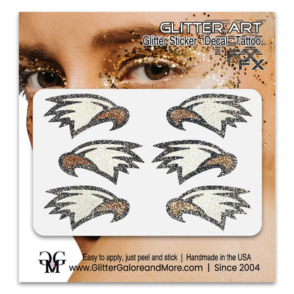 Eagles Glitter Stickers, 6 Stickers - Available in Brilliant Glitter Colors