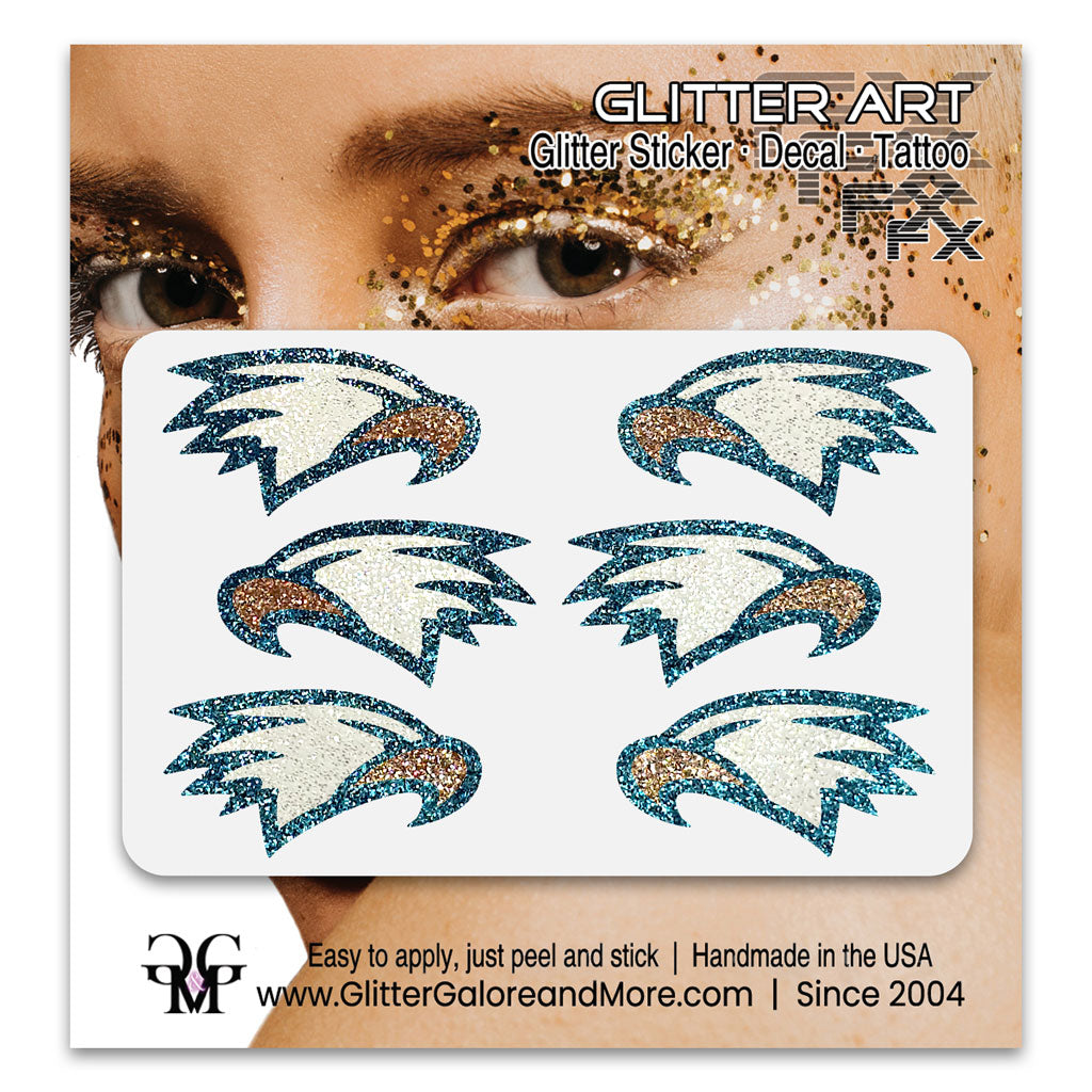 Eagles Glitter Stickers, 6 Stickers - Available in Brilliant Glitter Colors
