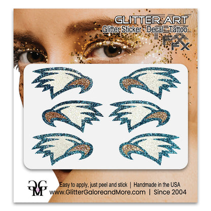 Eagles Glitter Stickers, 6 Stickers - Available in Brilliant Glitter Colors