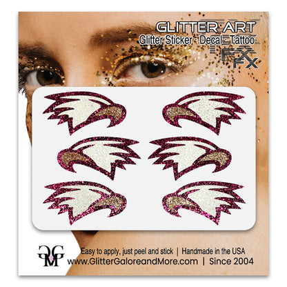 Eagles Glitter Stickers, 6 Stickers - Available in Brilliant Glitter Colors