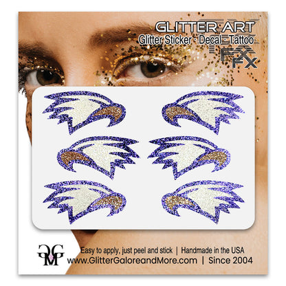 Eagles Glitter Stickers, 6 Stickers - Available in Brilliant Glitter Colors