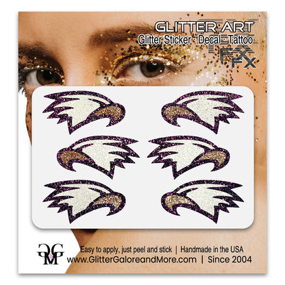 Eagles Glitter Stickers, 6 Stickers - Available in Brilliant Glitter Colors