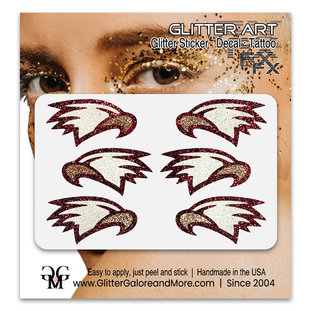 Eagles Glitter Stickers, 6 Stickers - Available in Brilliant Glitter Colors