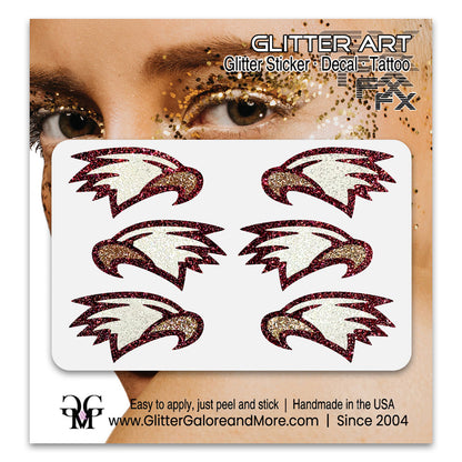 Eagles Glitter Stickers, 6 Stickers - Available in Brilliant Glitter Colors