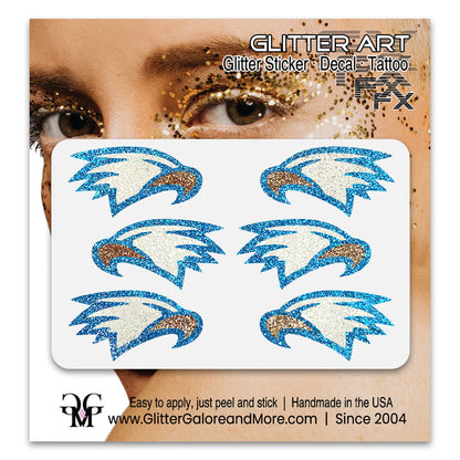 Eagles Glitter Stickers, 6 Stickers - Available in Brilliant Glitter Colors