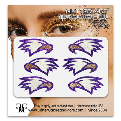 Eagles Glitter Stickers, 6 Stickers - Available in Brilliant Glitter Colors