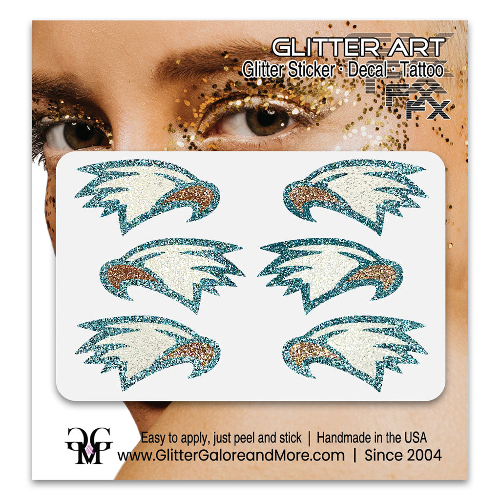 Eagles Glitter Stickers, 6 Stickers - Available in Brilliant Glitter Colors
