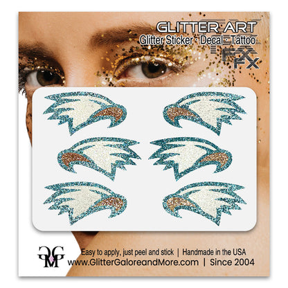 Eagles Glitter Stickers, 6 Stickers - Available in Brilliant Glitter Colors