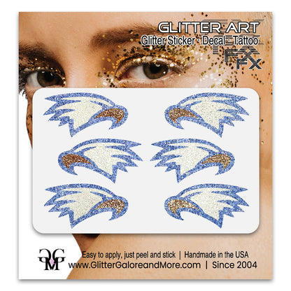 Eagles Glitter Stickers, 6 Stickers - Available in Brilliant Glitter Colors