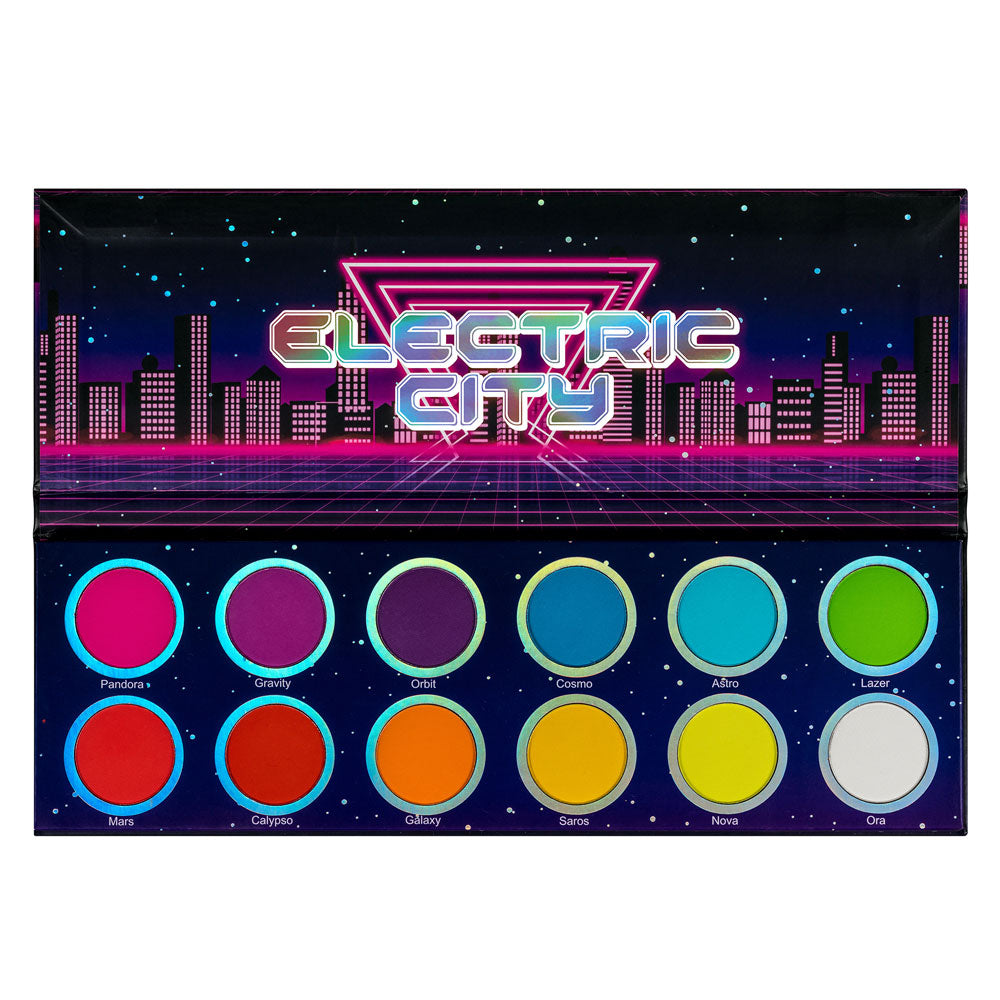 Electric City Eyeshadow Palette by Lurella, 12 Bright Pressed Eyeshadow Colors with 2 Duo Tip Makeup Brushes