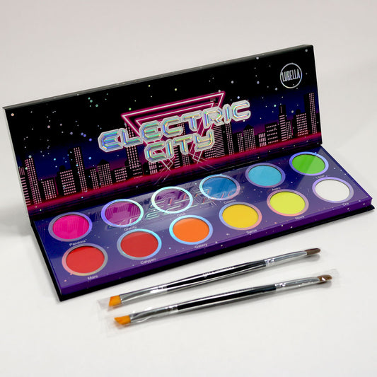 Electric City Eyeshadow Palette by Lurella, 12 Bright Pressed Eyeshadow Colors with 2 Duo Tip Makeup Brushes