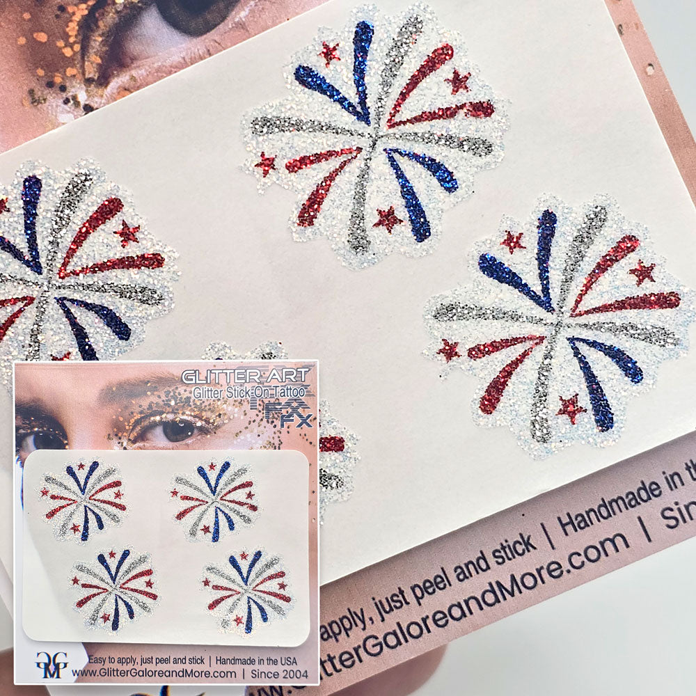 USA 4th of July Temporary Glitter Sticker Tattoos, America Face Tattoos