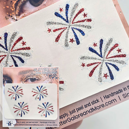 USA 4th of July Temporary Glitter Sticker Tattoos, America Face Tattoos