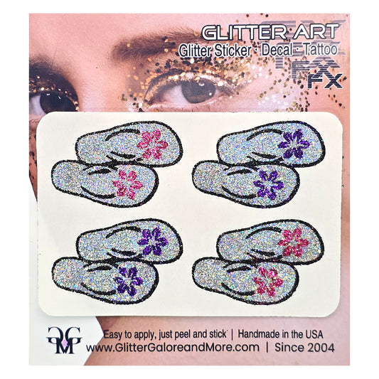 Flip Flops Glitter Face Stickers – Summer Beach & Pool Party Body Tattoos | Made in USA
