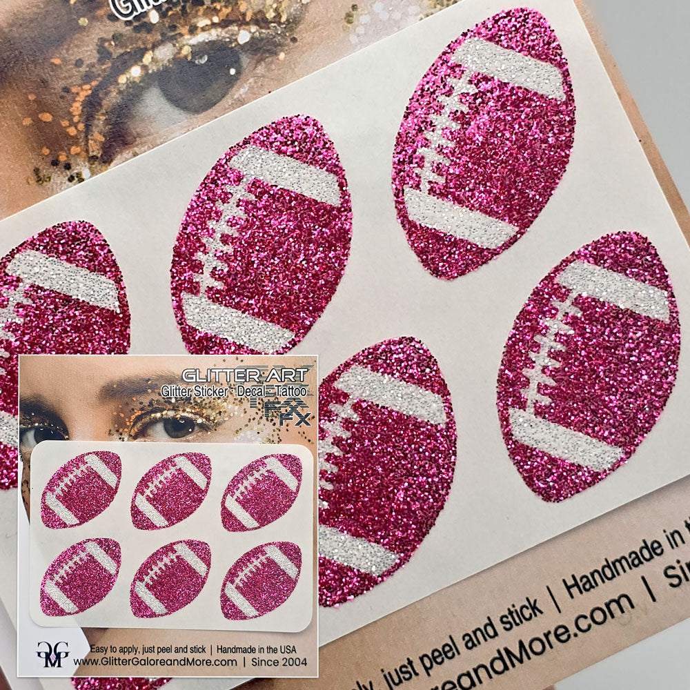 Football Face Stickers in Bright Pink Glitter. 