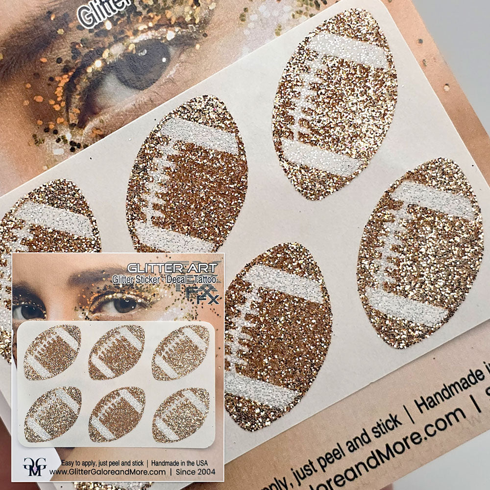 Gold Glitter Football Cheek Stickers.