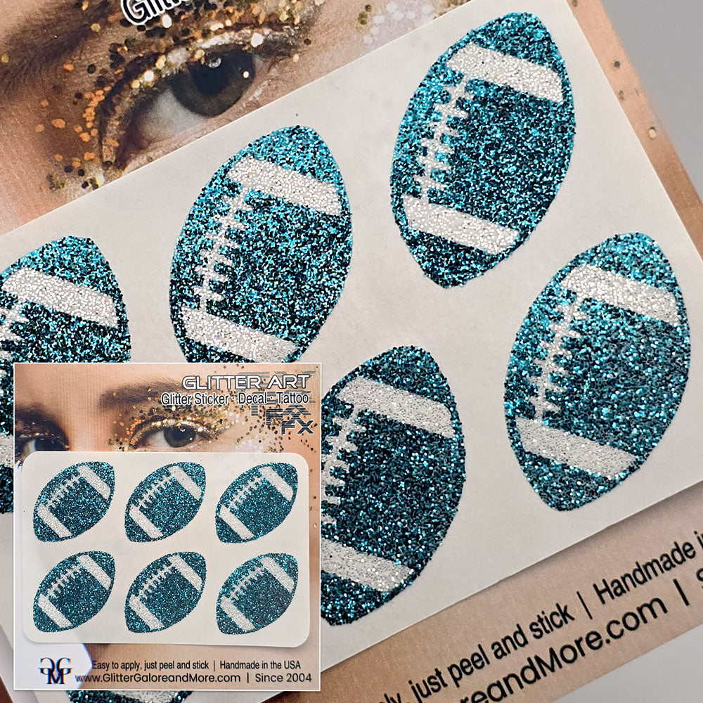 Teal Glitter Gameday Football Stickers.