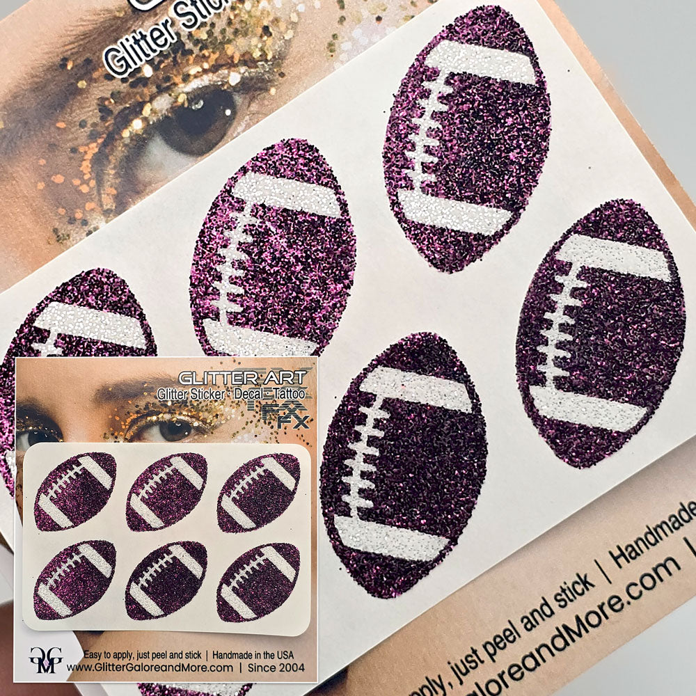 Football Cheek Decal in Wine Color Glitter. 