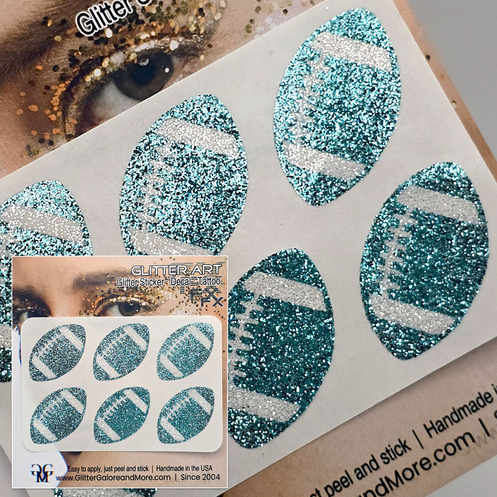 Football Face Stickers in Light Blue Glitter