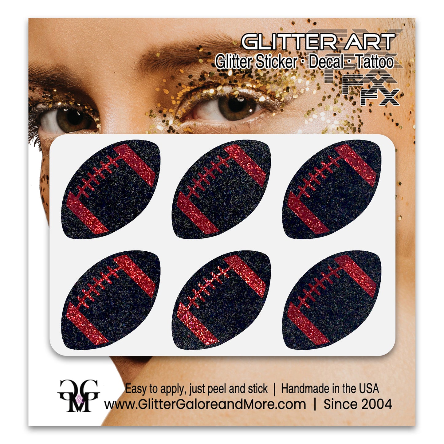 Football Gameday Glitter Sticker Tattoos in Popular Team Colors