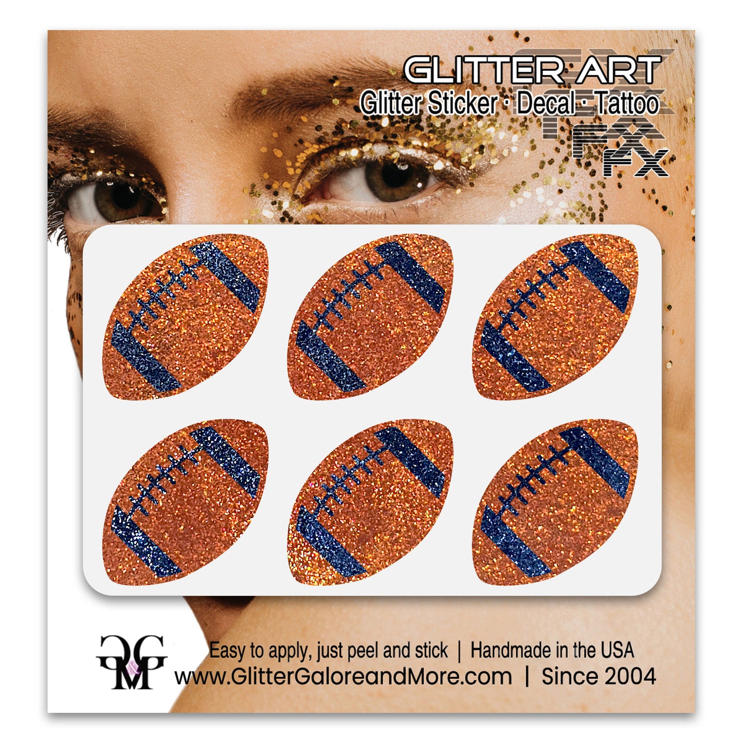 Football Gameday Glitter Sticker Tattoos in Popular Team Colors