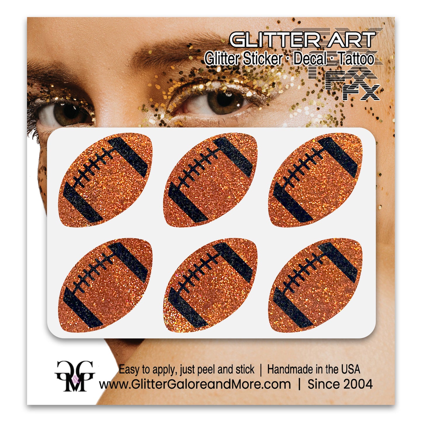 Football Gameday Glitter Sticker Tattoos in Popular Team Colors