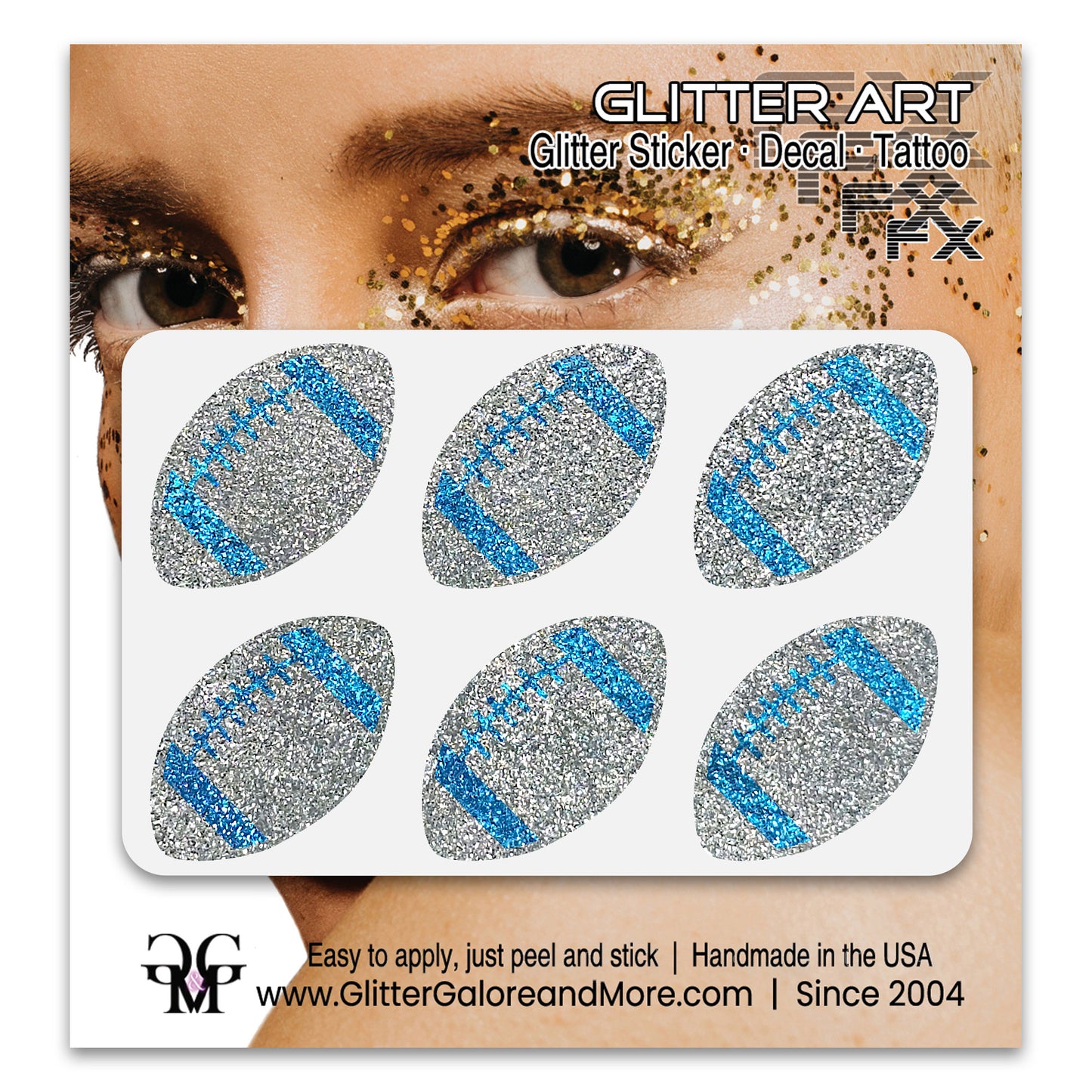 Football Gameday Glitter Sticker Tattoos in Popular Team Colors