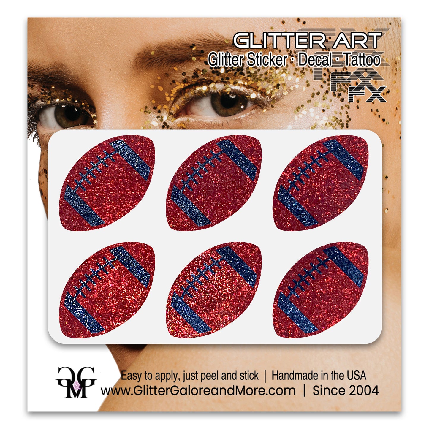 Football Gameday Glitter Sticker Tattoos in Popular Team Colors