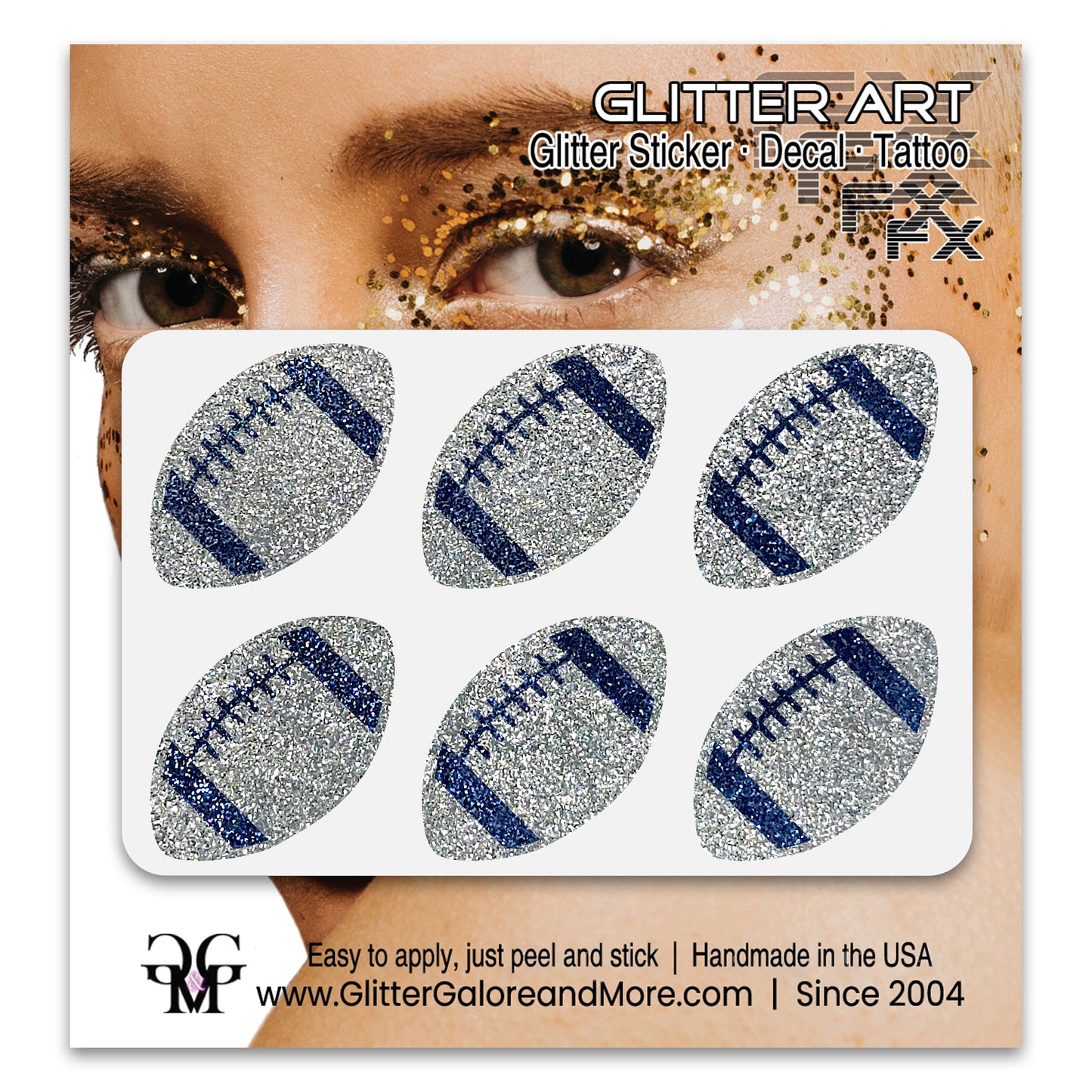 Football Gameday Glitter Sticker Tattoos in Popular Team Colors