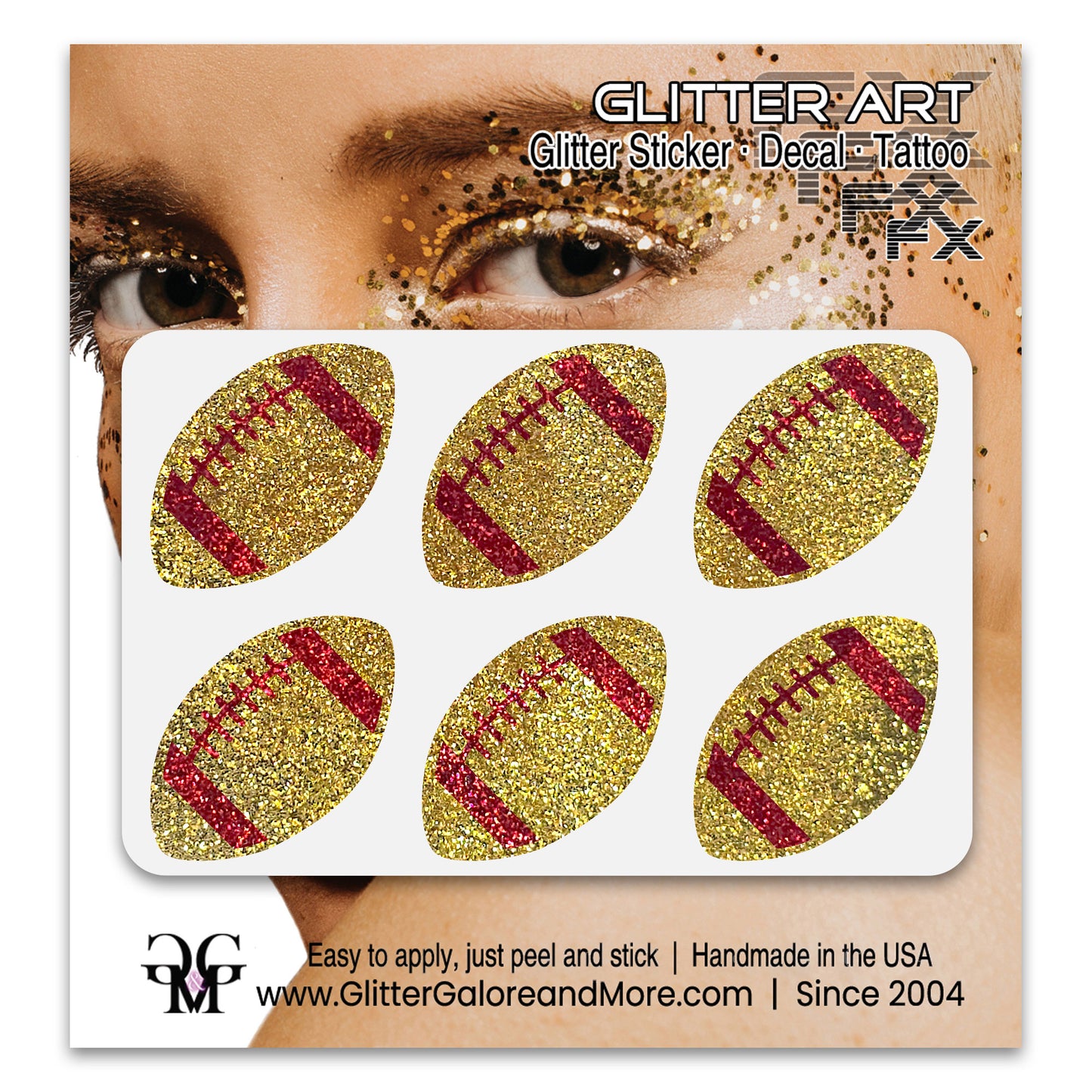 Football Gameday Glitter Sticker Tattoos in Popular Team Colors