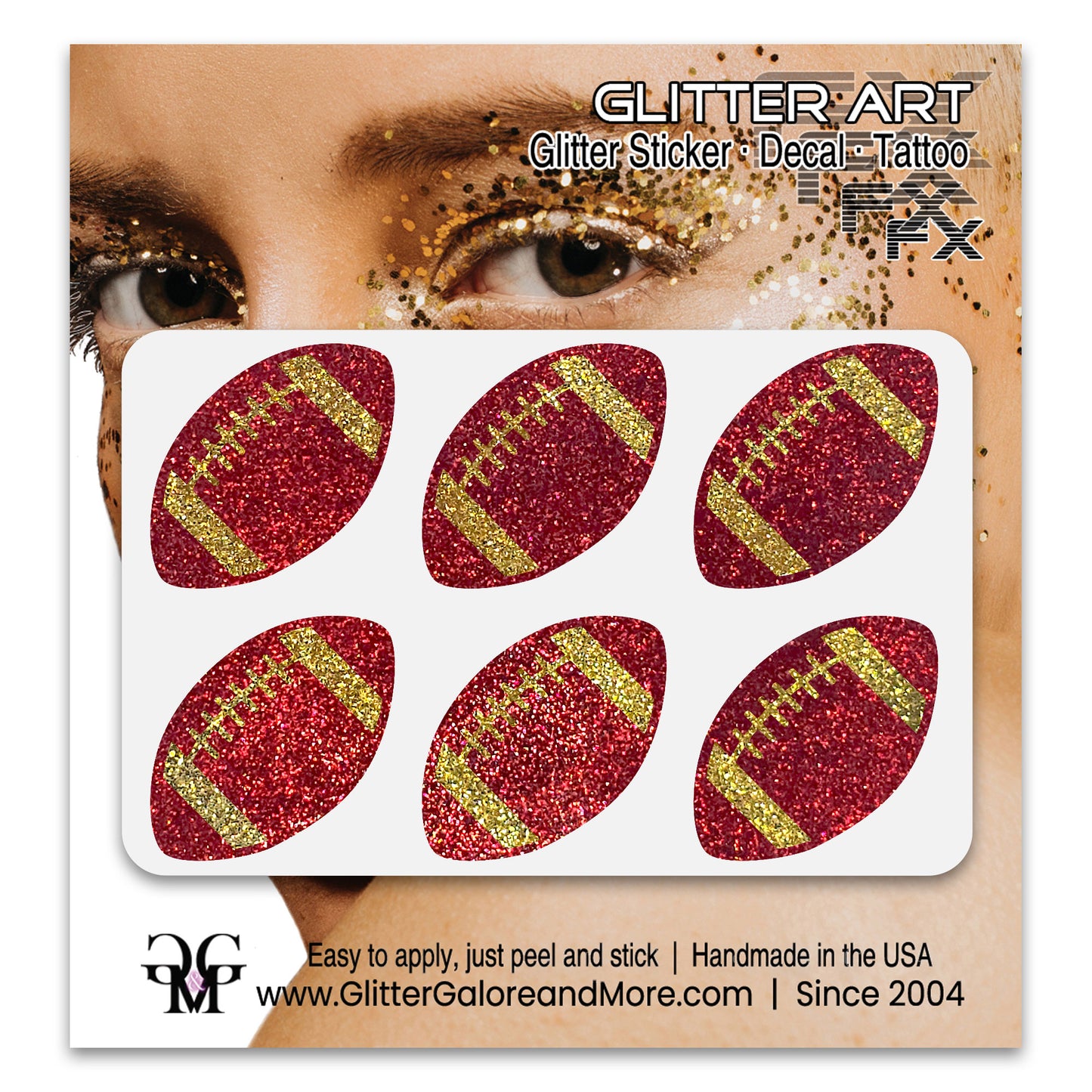 Football Gameday Glitter Sticker Tattoos in Popular Team Colors