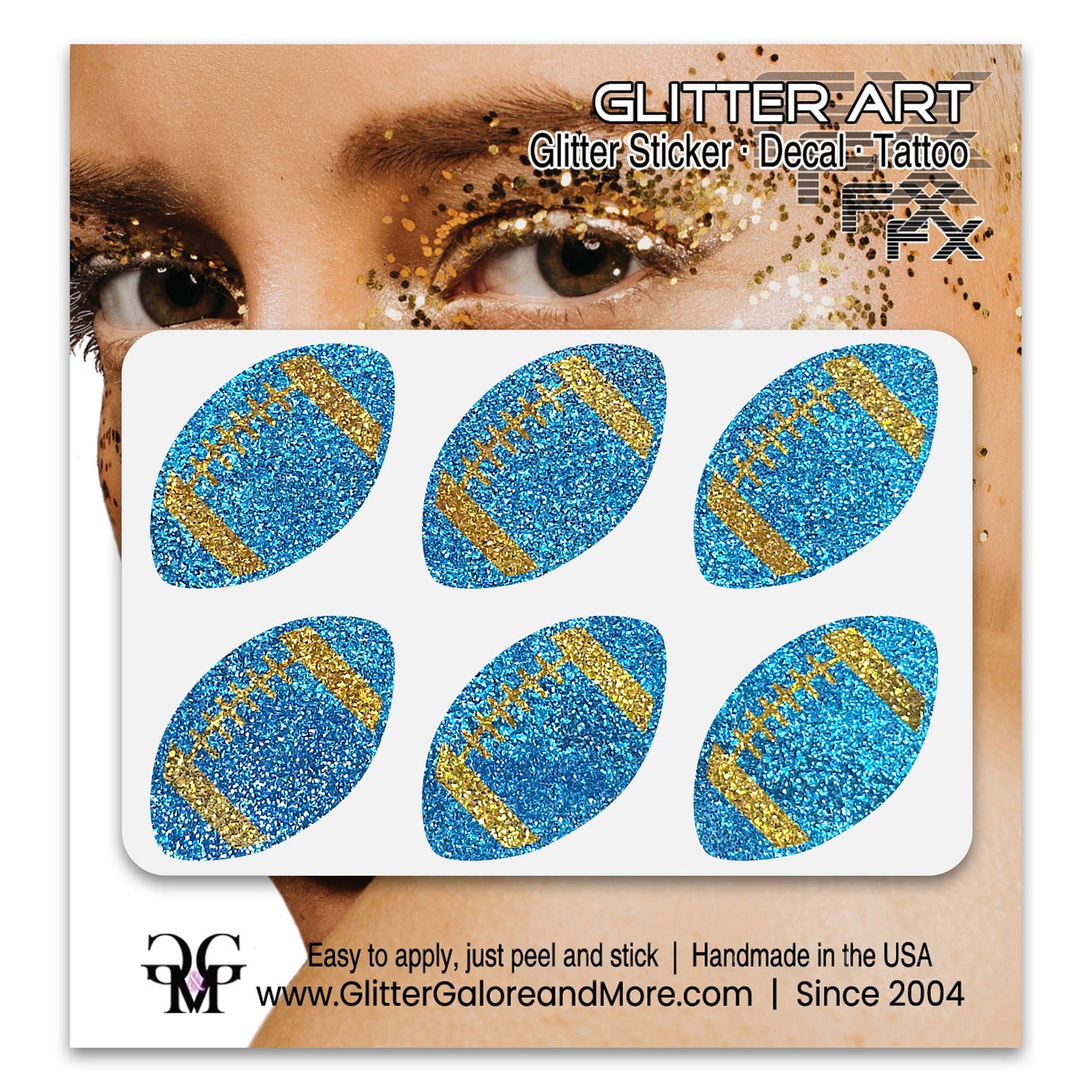 Football Gameday Glitter Sticker Tattoos in Popular Team Colors