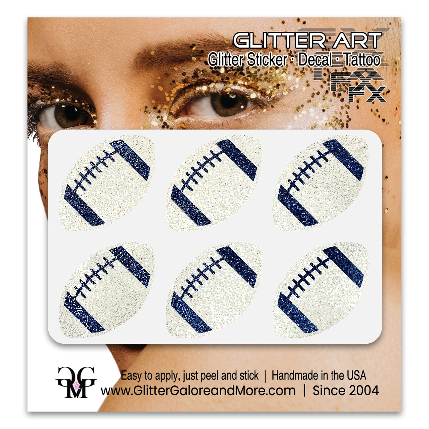 Football Gameday Glitter Sticker Tattoos in Popular Team Colors