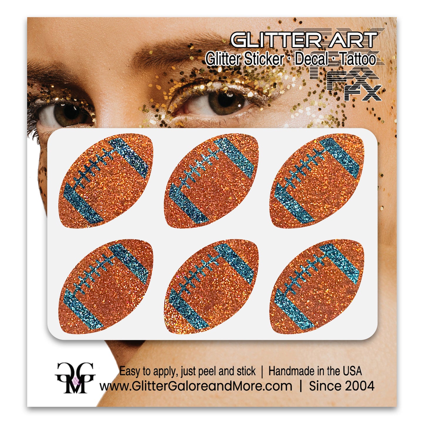 Football Gameday Glitter Sticker Tattoos in Popular Team Colors